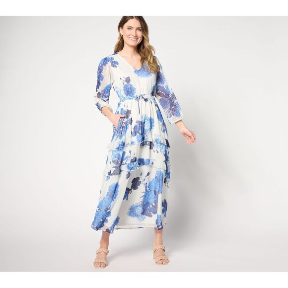 Destination 365 Dresses & Skirts - Destination 365 Women's Petite Dress PXL Floral Clip Dot Chiffon White A643233